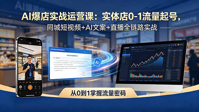 AI爆店实战运营课：实体店0-1流量起号，同城短视频+AI文案+直播全链路实战-极速搞钱云网创