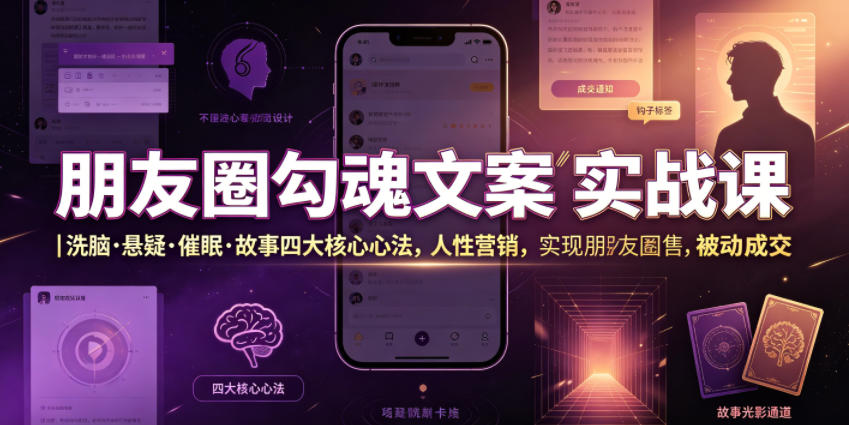 朋友圈勾魂文案实战课｜洗脑·悬疑·催眠·故事四大核心心法，吃透人性营销，实现朋友圈不销而售被动成交-灵感工坊云网创