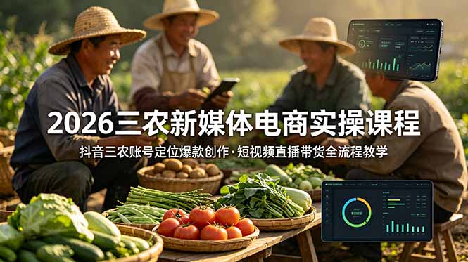 2026三农新媒体电商实操课程:抖音三农账号定位爆款创作,短视频直播带货全流程教学-极速搞钱指南