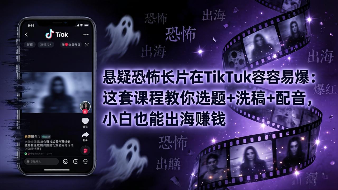 悬疑恐怖长片在TikTok最容易爆：这套课程教你选题+洗稿+配音，小白也能出海赚钱-小目标云网创