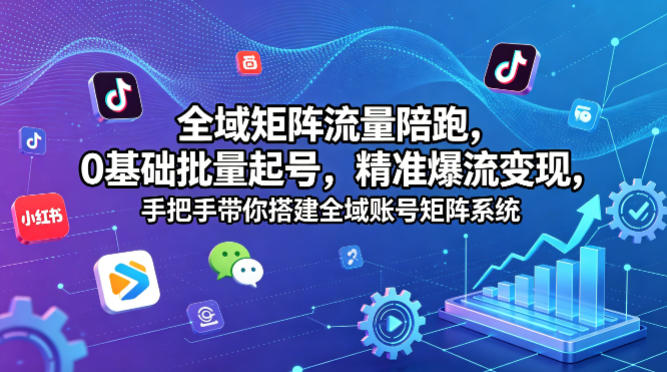 全域矩阵流量陪跑，0基础批量起号，精准爆流变现，手把手带你搭建全域账号矩阵系统-个创网云网创
