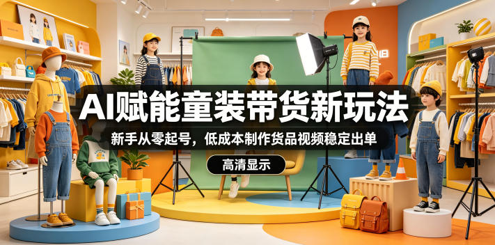 AI赋能童装带货新玩法，新手从零起号，低成本制作货品视频稳定出单-极速搞钱云网创