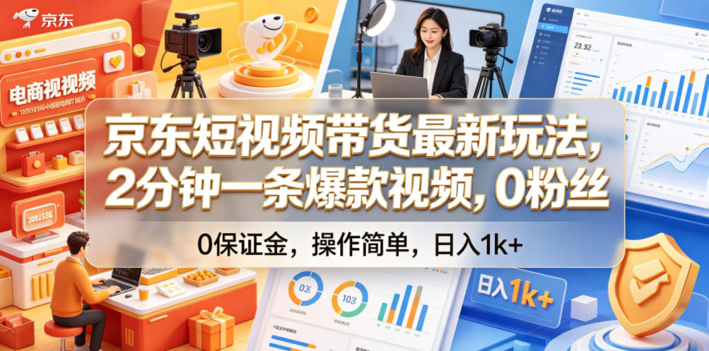 京东短视频带货最新玩法，2分钟一条爆款视频，0粉丝，0保证金，操作简单，日入1k+【揭秘】-小目标云网创