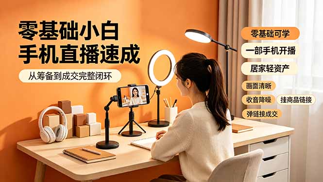 零基础小白手机直播速成,从筹备到成交完整闭环,适配苹果安卓系统,解决杂音卡顿留人难问题-小目标云网创