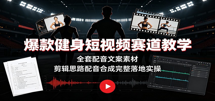爆款健身短视频赛道教学：全套配音文案素材，剪辑思路配音合成完整落地实操-小目标云网创
